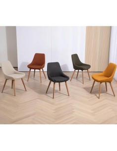 Chaise repas en tissu Crème pied chêne foncé 2