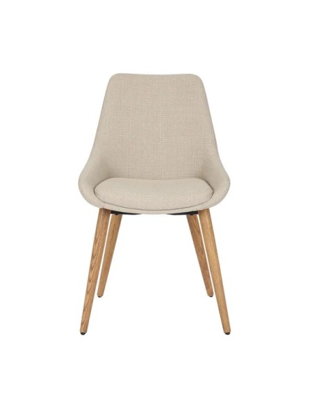 Chaise repas en tissu Crème pied chêne foncé