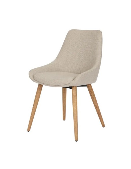 Chaise repas en tissu Crème pied chêne foncé