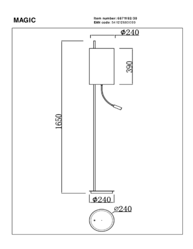 MAGIC - Lampadaire - Ø 24 cm - 1xE27 - Noir