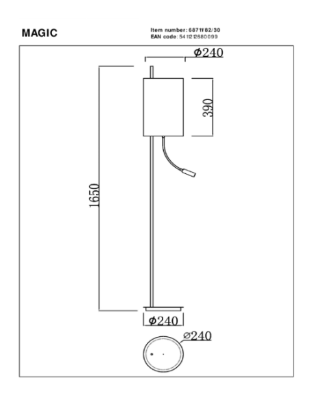 MAGIC - Lampadaire - Ø 24 cm - 1xE27 - Noir