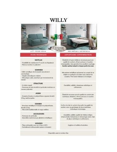 Canapé convertible Willy Couchage 140 Matelas 18cm