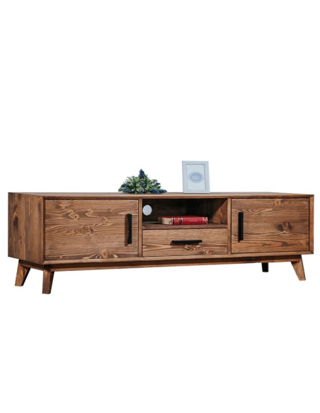 Meuble TV  2 portes 1 tiroir et niche, Bois massif