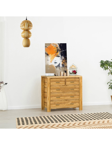 Commode 5 tiroirs, Bois massif