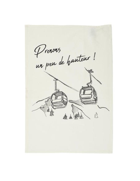 Set de 2 torchons ski/téléphérique "une bouffée d’air frais"/"prenons
