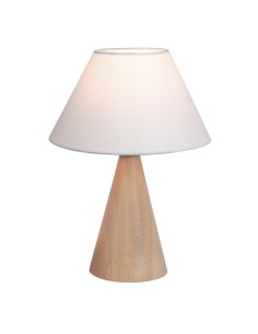 Lampe à poser base bois d’hévéa et abat-jour blanc