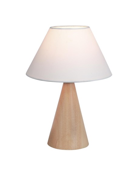 Lampe à poser base bois d’hévéa et abat-jour blanc