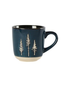 Mug bleu foncé motifs sapins écrus en grès