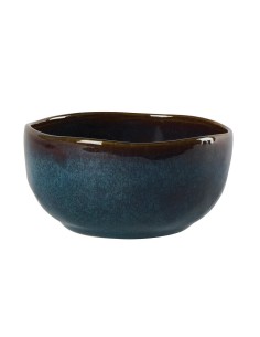 Bol IDAYA en grès coloris bleu bord brun irrégulier
