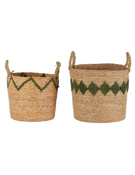 Set de 2 paniers naturel avec motifs géométriques verts, 2 anses