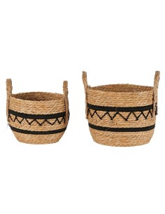 Set de 2 paniers coloris naturel avec motifs en coton noir