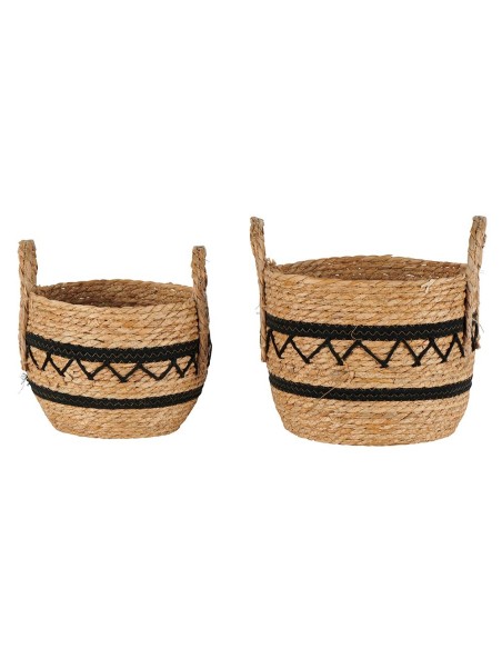 Set de 2 paniers coloris naturel avec motifs en coton noir