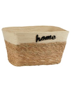 Panier rectangulaire naturel/blanc en paille « Home »