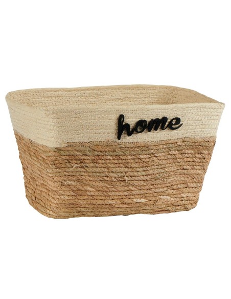 Panier rectangulaire naturel/blanc en paille « Home »