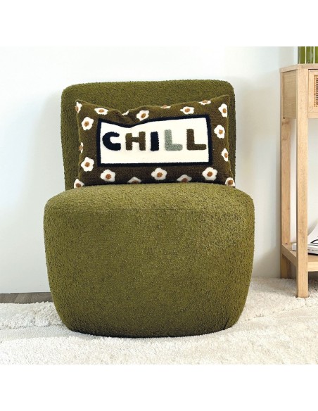 Fauteuil Eve tissu bouclette kaki