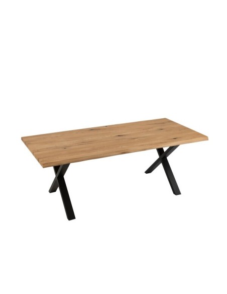 Table chene naturel 200*94 pieds croix acier NOIRS