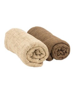 Plaids en coton gaufré, en coloris assortis marron et beige