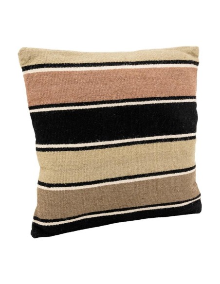 Coussin en laine et coton rayures naturel