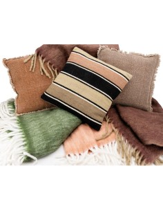 Coussin en laine et coton rayures naturel 2