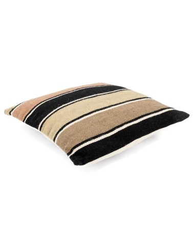 Coussin en laine et coton rayures naturel