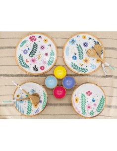 Corbeille ronde en manguier et résine décor fleurs 2