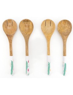 Paire de couverts à salade en manguier et résine décor fleurs 2