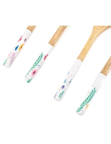 Paire de couverts à salade en manguier et résine décor fleurs