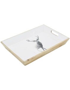 Plateau en manguier et résine décor cerf