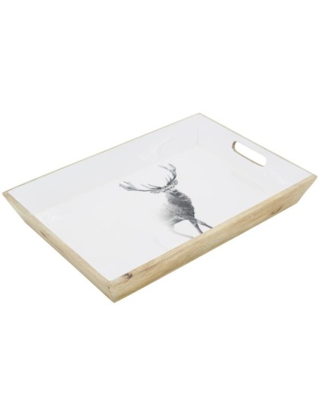 Plateau en manguier et résine décor cerf