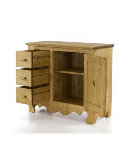 Bahut 1 porte 3 tiroirs en pin massif C9