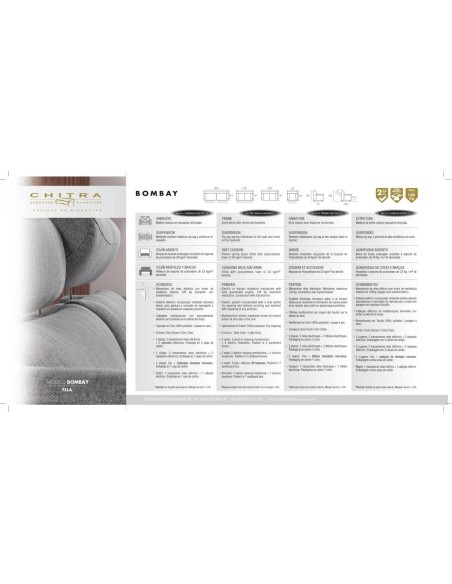 Canapé Fixe 3 Places Bombay Gris Chiné