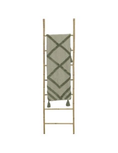 Plaid en coton tufté vert et kaki, avec pompons