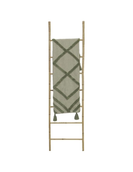 Plaid en coton tufté vert et kaki, avec pompons