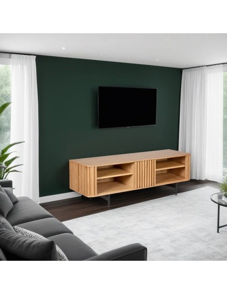 Meuble télé 4 niches chêne naturel