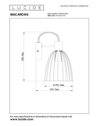 MACARONS - Applique murale - 1xE27 - Noir