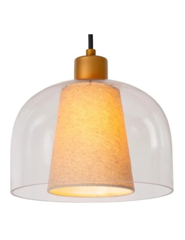 GUNHILD - Suspension - Abat-jour verre et lin