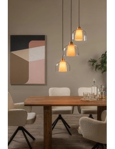 GUNHILD - Suspension - Abat-jour verre et lin 2