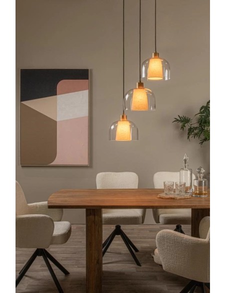 GUNHILD - Suspension - Abat-jour verre et lin