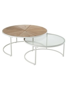 Set De Deux Tables Basses Relax Metal/Bois Blanc/Naturel 2