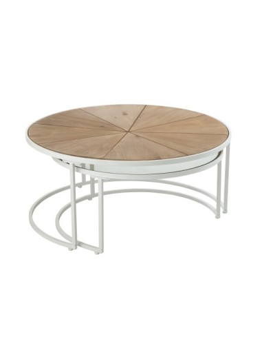 Set De Deux Tables Basses Relax Metal/Bois Blanc/Naturel