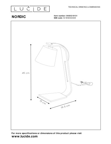 NORDIC Lampe de chevet bois et blanc
