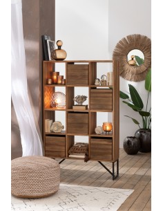 Bibliothèque 12 Niches en teck recyclé 2