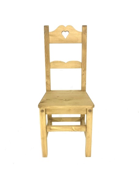 Chaise en pin massif huilé dossier haut avec coeur