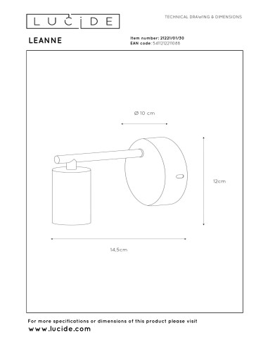 LEANNE - Applique murale - 1xE27 - Noir