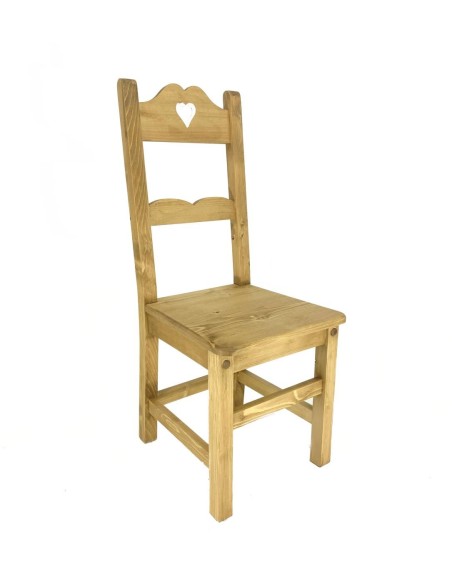 Chaise en pin massif huilé dossier haut avec coeur