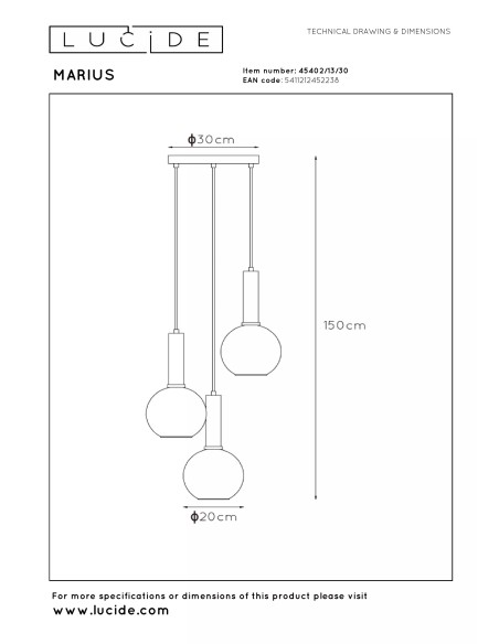 MARIUS - Suspension - Ø 48,5 cm - 3xE27 - Noir