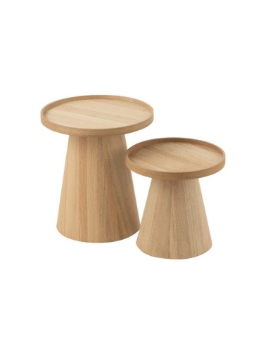 Set De 2 Tables Basses Rond Avec Rebord Bois Naturel