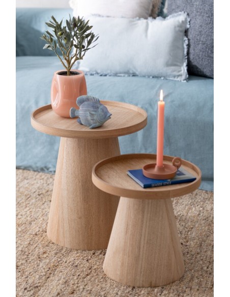 Set De 2 Tables Basses Rond Avec Rebord Bois Naturel