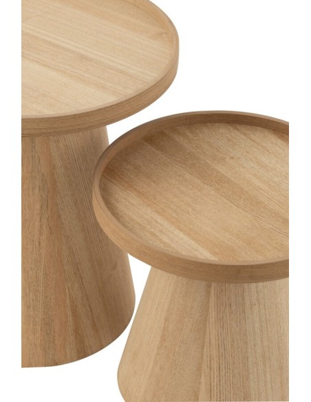 Set De 2 Tables Basses Rond Avec Rebord Bois Naturel