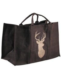 Sac à bûches marron en jute plastifiée avec cerf